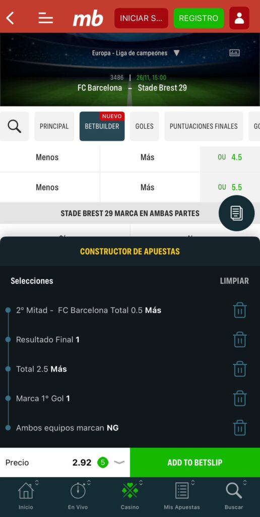 Bet Builder de Meridianbet y aumenta tus posibilidades de ganar.
