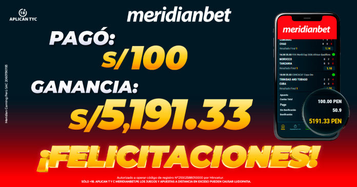 Este tigre de Meridianbet apostó S/. 100 y ganó más de S/. 5,000.