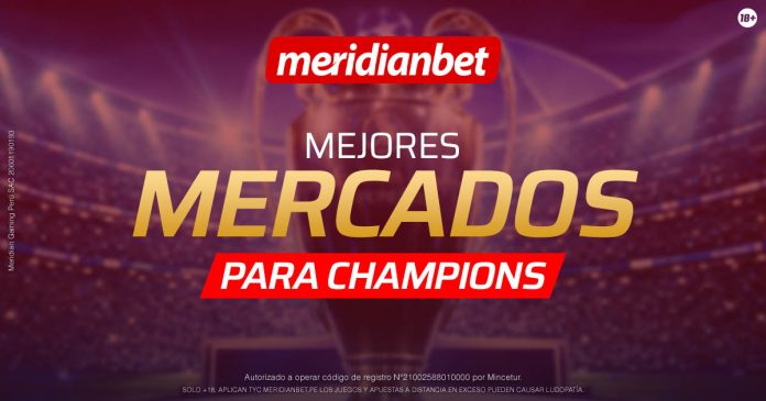 Portada del artículo con los mejores mercados para apostar en la Champions League en Meridianbet.