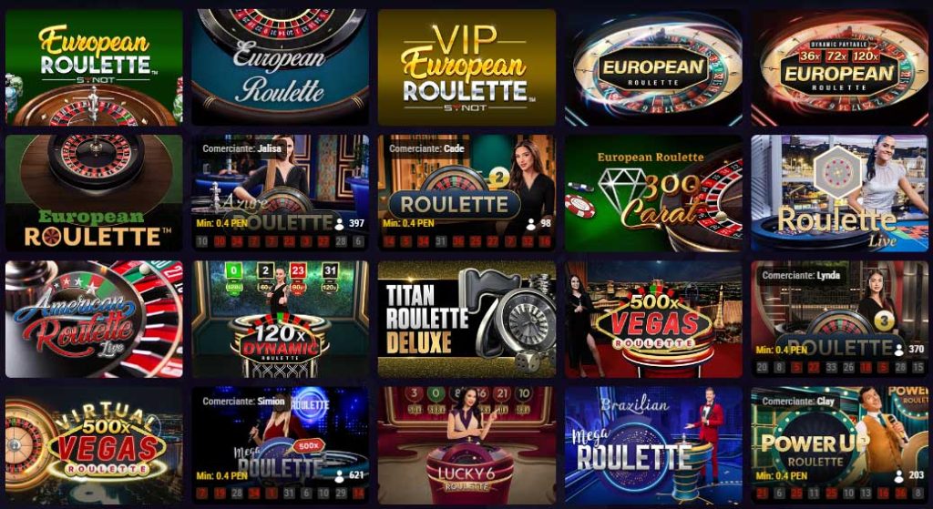 Imagen con algunas de las ruletas europeas disponibles en el casino en vivo de Meridian Casino.
