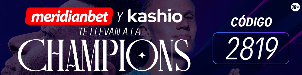 Banner promocional: Meridianbet y Kashio te llevan a ver el Real Madrid vs Manchester City por la Champions League.