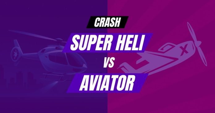 Portada del artículo que compara los crash games de Super Heli y Aviator. Hecho por Blog Meridian.
