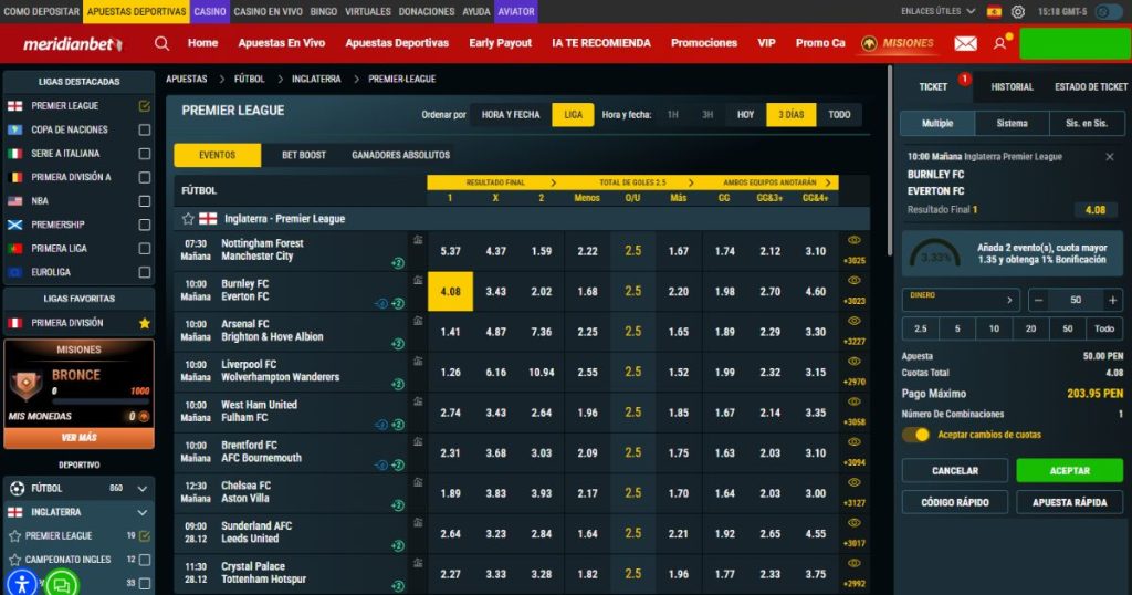 Imagen con un ejemplo de apuesta simple en la plataforma de Meridianbet.