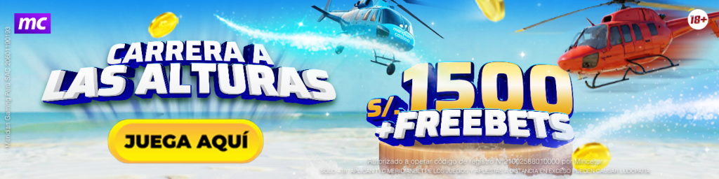 Banner promocional del Torneo Super Heli - Carrera a las alturas de Meridian Casino.