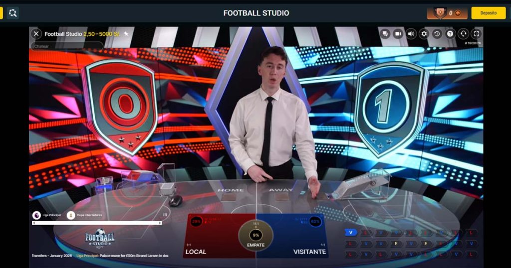 Imagen de la interfaz de juego de Football Studio desde Meridian Casino.