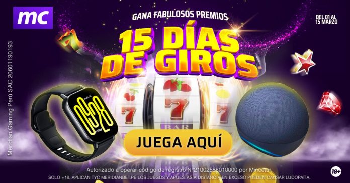 Vive 15 días de Giros con fabulosos premios gracias a Meridian Casino.
