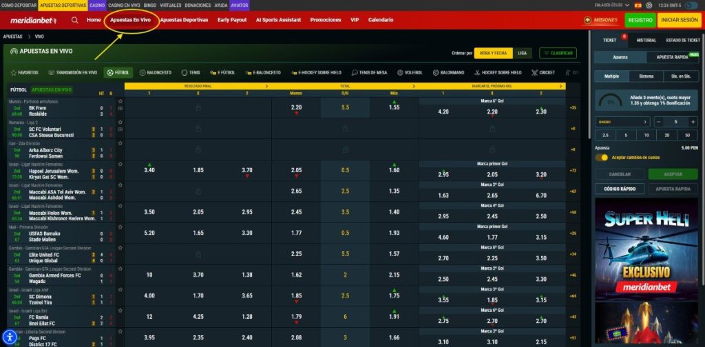 Apuestas en vivo transmisión en vivo Meridianbet