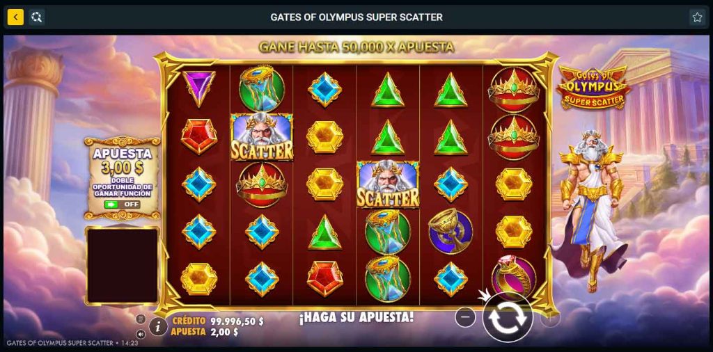 Imagen del tragamonedas Gates of Olympus con símbolos Scatter.