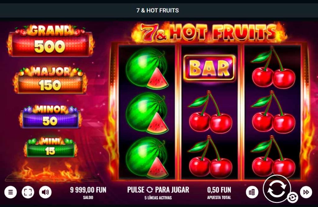 Imagen de la plataforma de Meridian Casino con un tragamonedas de símbolos clásicos.